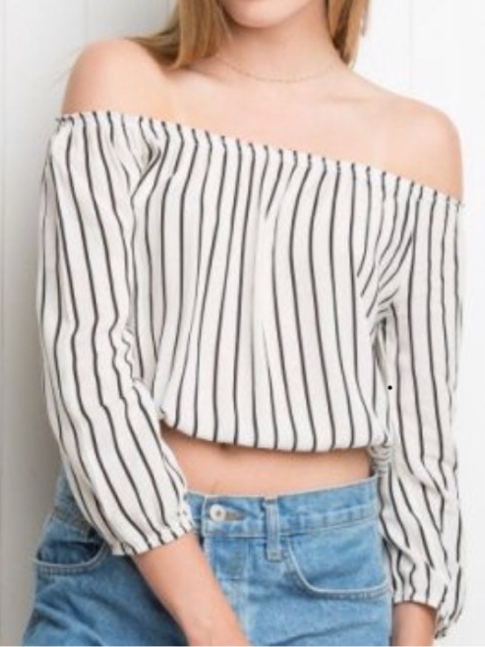 Brandy Melville Striped Off-the-Shoulder Crop Top- Small